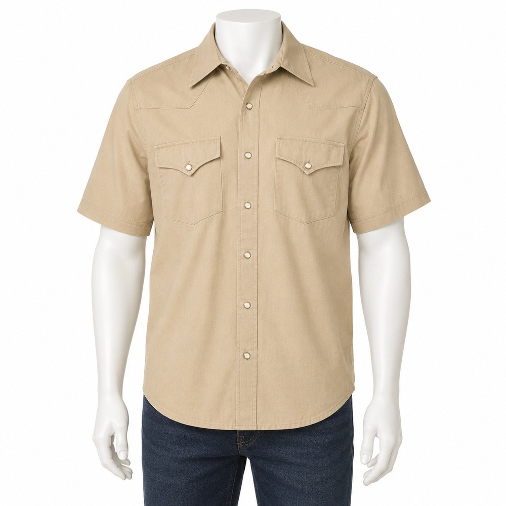 Vintage 80s Panhandle Slim Western Pearl Snap Tan Short Sleeve Men's 17.5 XL - Picture 2 of 8